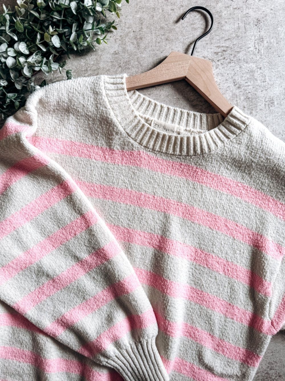 By Together Cream and Pastel Pink Striped Crewneck Sweater Size Medium